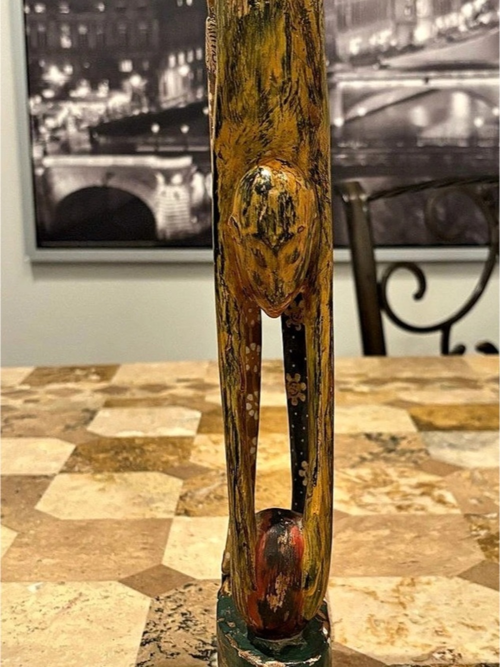 Rustic Wooden Heron Bird Sculpture Distressed Folk Art Boho Decor